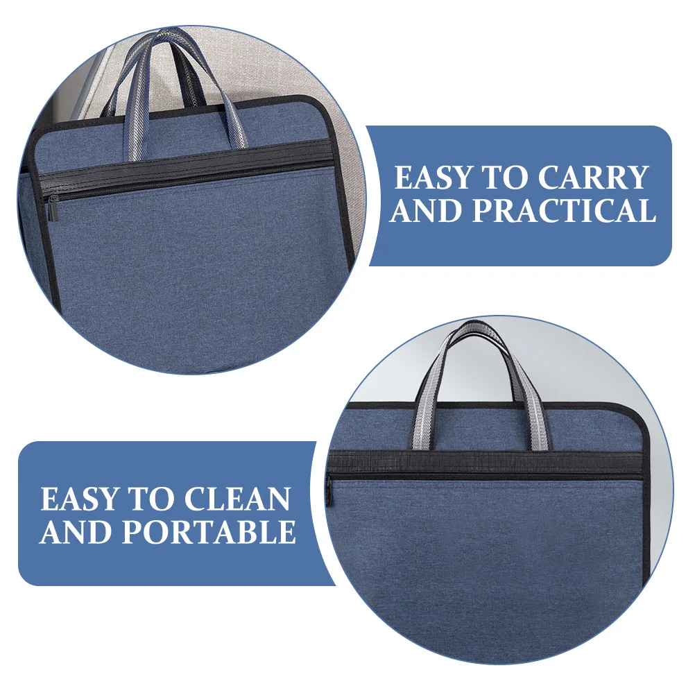 지퍼 문서 파우치 블랙 다층 파일 정리함 비즈니스 여행 문서 홀더 휴대용 파일 보관 토트백