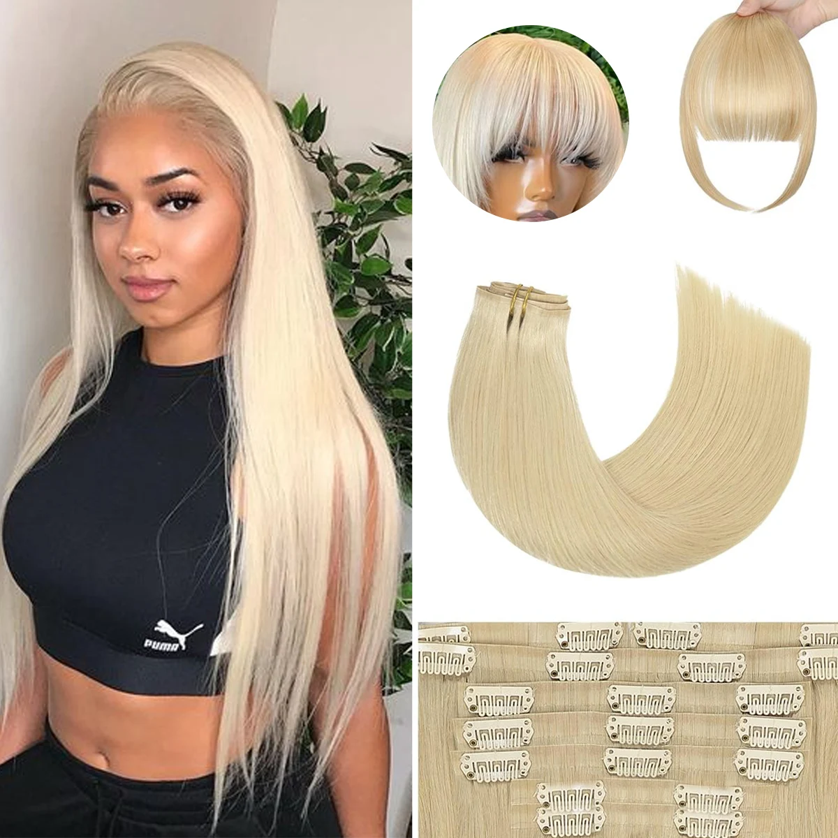 Full Shine Seamless Clip-in-Echthaarverlängerungen, 10 Stück, 140 g und 70 g, Haar-Pu-Clip-on-Maschinenverlängerung, Remy-Haarverlängerungen, blond