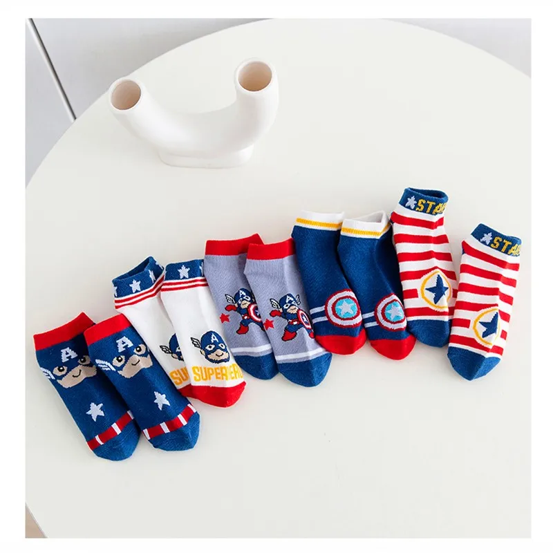 5 Pairs Spiderman Children Socks Anime Kids Boys Short Sock Kawaii Child Cartoon Baby Summer Spring Boat Socks Kids Gift 1-12Y