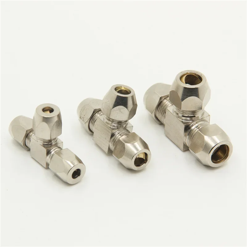 

1Pcs Pneumatic fittings brass t-tee, 6 8 10 12 14 16mm outer diameter pipe compression ferrule, compression fitting joint