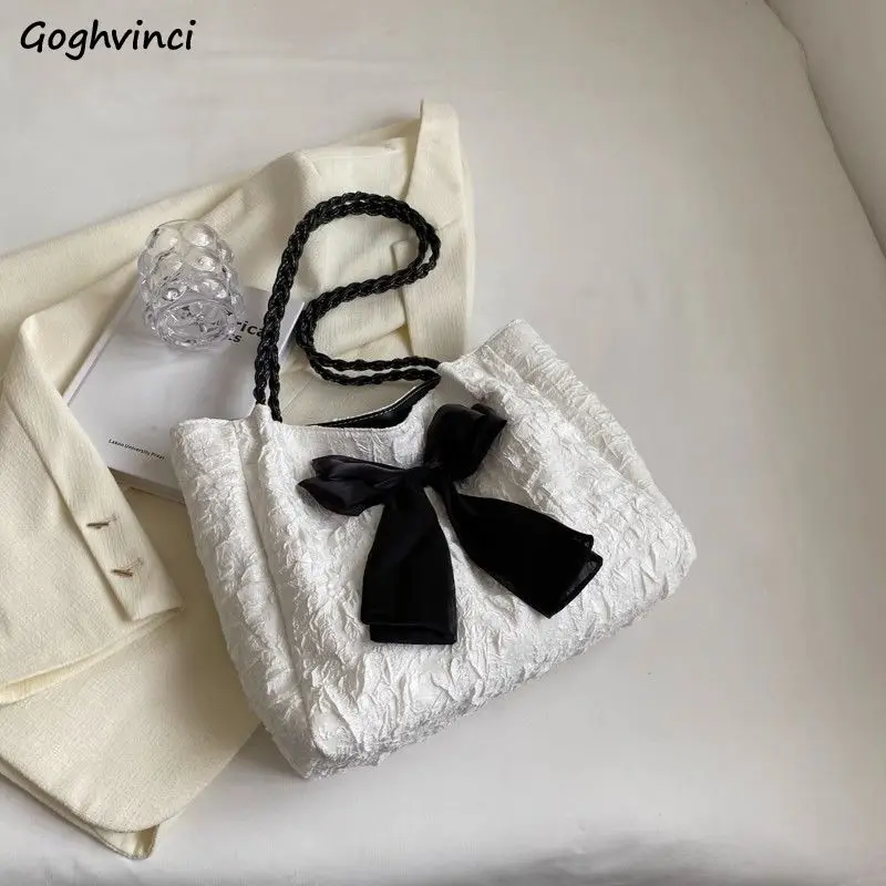 Bow Tote Bags Women School Commuter Large Capacity All-match Casual Totes Fashion Korean Girlish Gentle Handbag Female Ulzzang