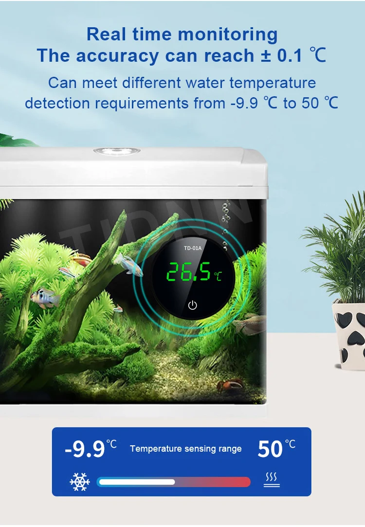 Newest Aquarium Thermometer LCD Digital External Thermometer Charging Type-C Fish Tank Mini Thermometer High Precision -9.9-50℃