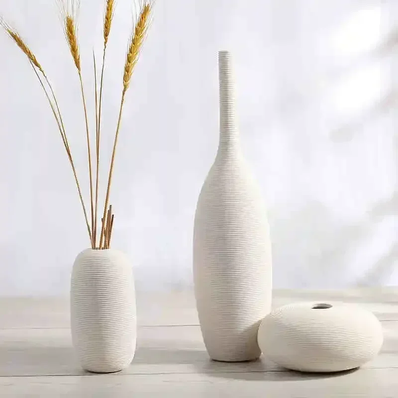 White Art Ceramic Flower Vase Decoration Home Decor Accessories for Living Room Nordic Classic Dining Room Porcelain Tall Vases