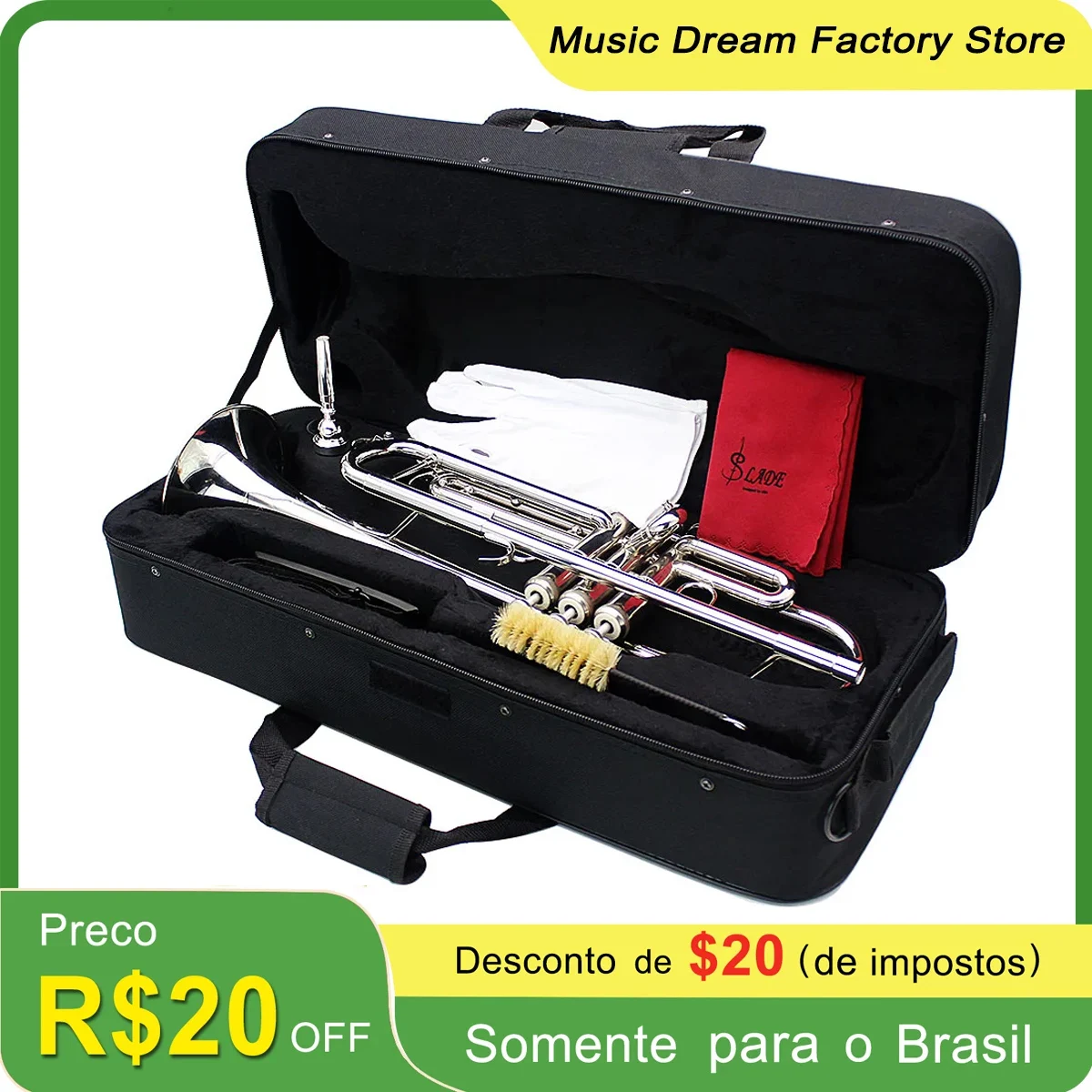 SLADE Silver Trumpet Brass Material Professional Trompeta Wind Instrument with Mouthpiece Gloves Cleaning Cloth Strap Case