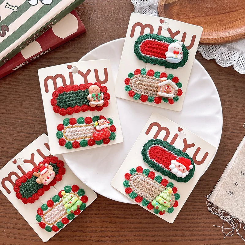 

Knitted Christmas Bangs Side Clip Sweet Lovely Children Hair Clip Cute Cartoon Girls Holiday Side BB Clip Girls Heart Hairpin