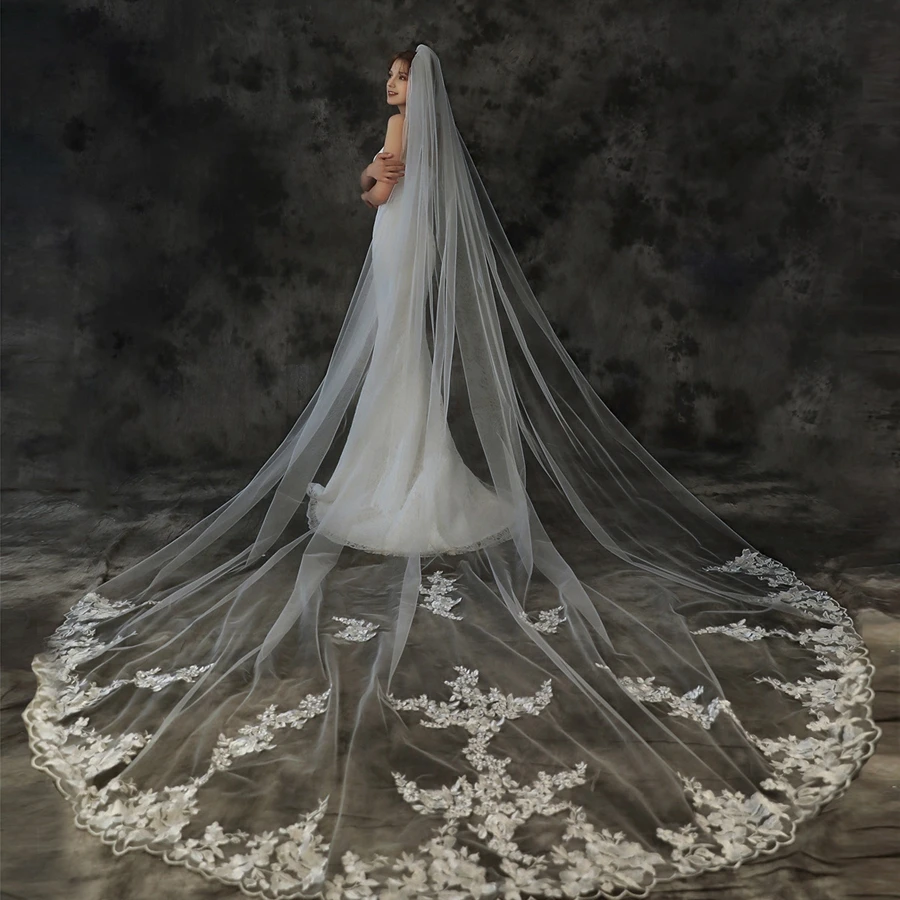 

Оптовые продажи: Белые свадебные фаты цвета слоновой кости с аппликациями из кружева, свадебные аксессуары, свадебные платья (Vestidos De Novia)