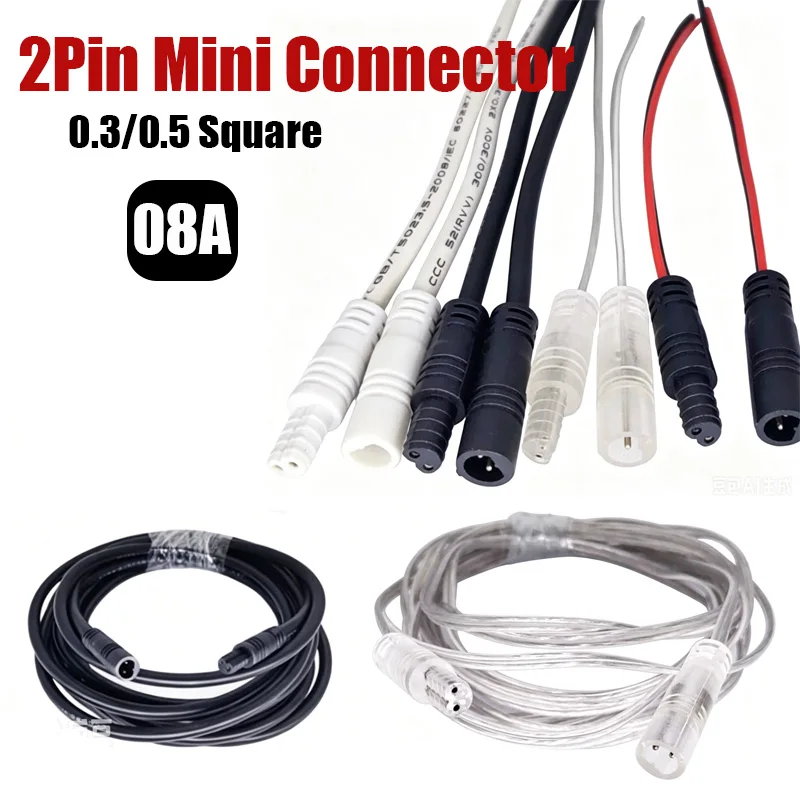 2Pin Aviation Plug Male-female Butt Waterproof Industrial Power Outdoor LED 08A Super Mini Quick Connector 0.3/0.5 Square 1M 3M