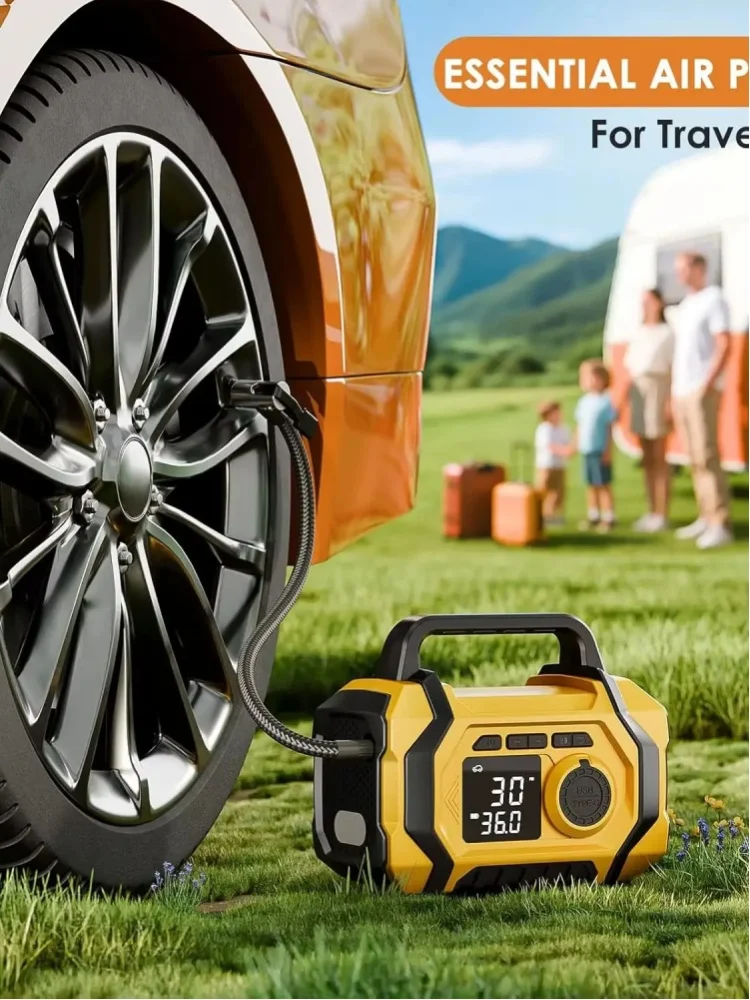 12V Tragbarer Reifenfüller Luftkompressor mit Digitalem Druckmesser LCD-Anzeige Automatische Abschaltung LED-Licht Elektrische Luftpumpe für Auto Motorrad Fahrrad Ball Notfall-Reifenbefüllung