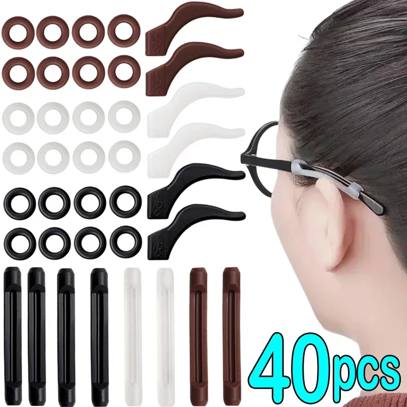 40pcs Silicone Anti-Slip Eyeglass End Tips Ear Sock Pieces Tube Sleeve Glasses Retainers Eyewear Comfort EyeGlasses Accessories