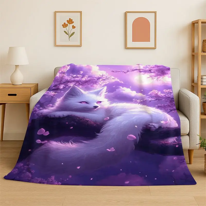 Yin Yang Fox Cute Animal Cartoon Flannel Blanket Soft Throw Blanket for Bedroom Living Room Bed Travel Camping Picnic Nap Cover