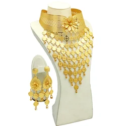 2PCS/lot Ethiopian women's jewelry golden Dubai Habesha Earring Necklace Set African Middle East The Bride wedding gift