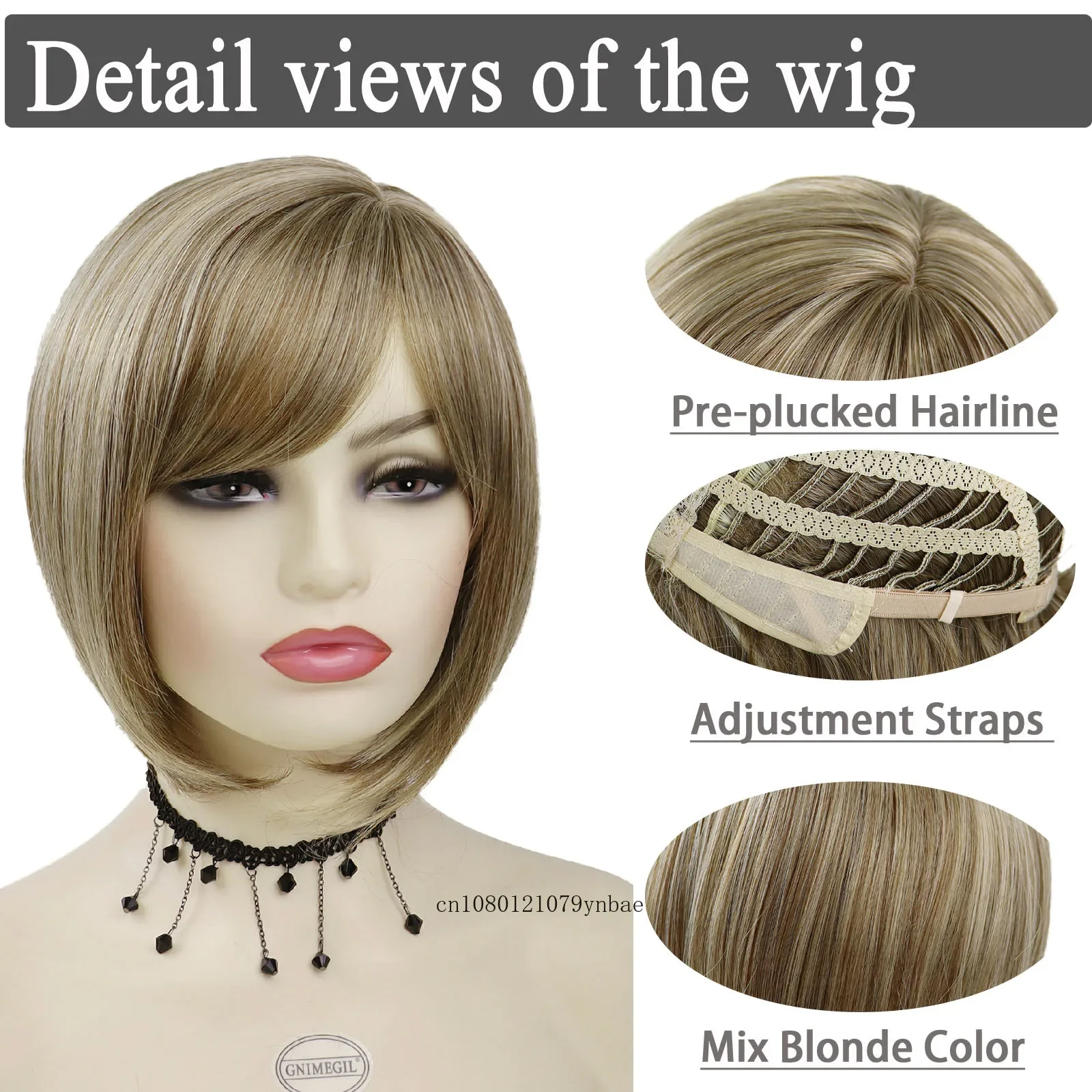 Synthetic Blonde Bob Wigs for Women Girls Short Straight Wig with Bangs Daily Costume Party Soft Hair High Temperature Fiber