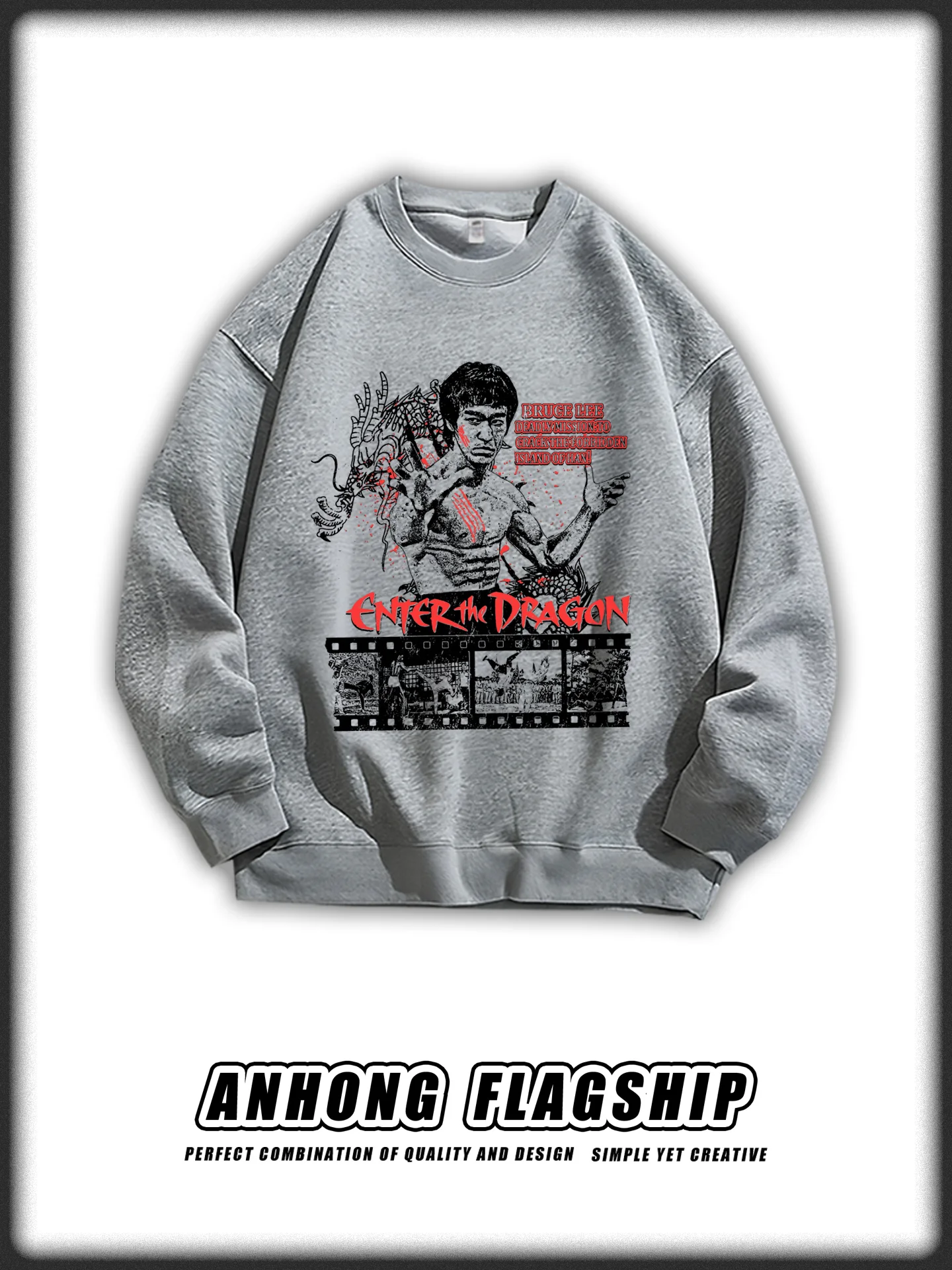 Camiseta de Manga Longa Estilo Americano Bruce , 100% Algodão, Impressão Direta, Retro, Filme, Muay Thai, Moletom Casual p...