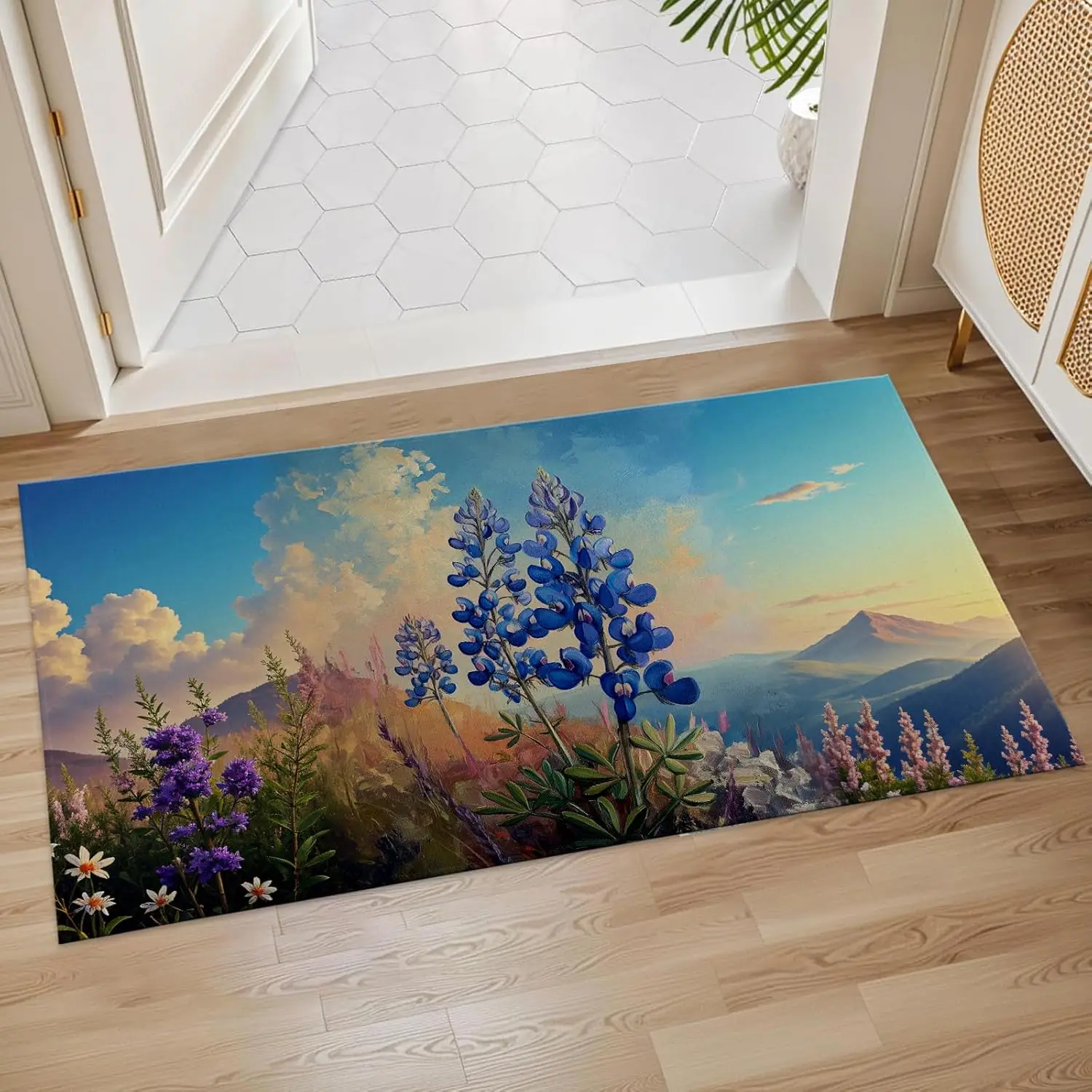 Mountain Bloom Bath Mat Non Slip Wildflower Meadow Bathroom Rug Nature Landscape Floor Mat for Home Decor 17x29.5 Inch