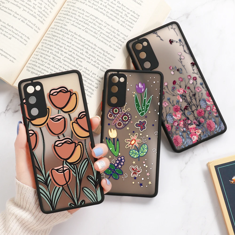 Funda dura de flores S20 FE para Samsung S21 Ultra, carcasa protectora de lente, Samsung S22 Ultra S9 S8 S10 S20 S21 Plus M31