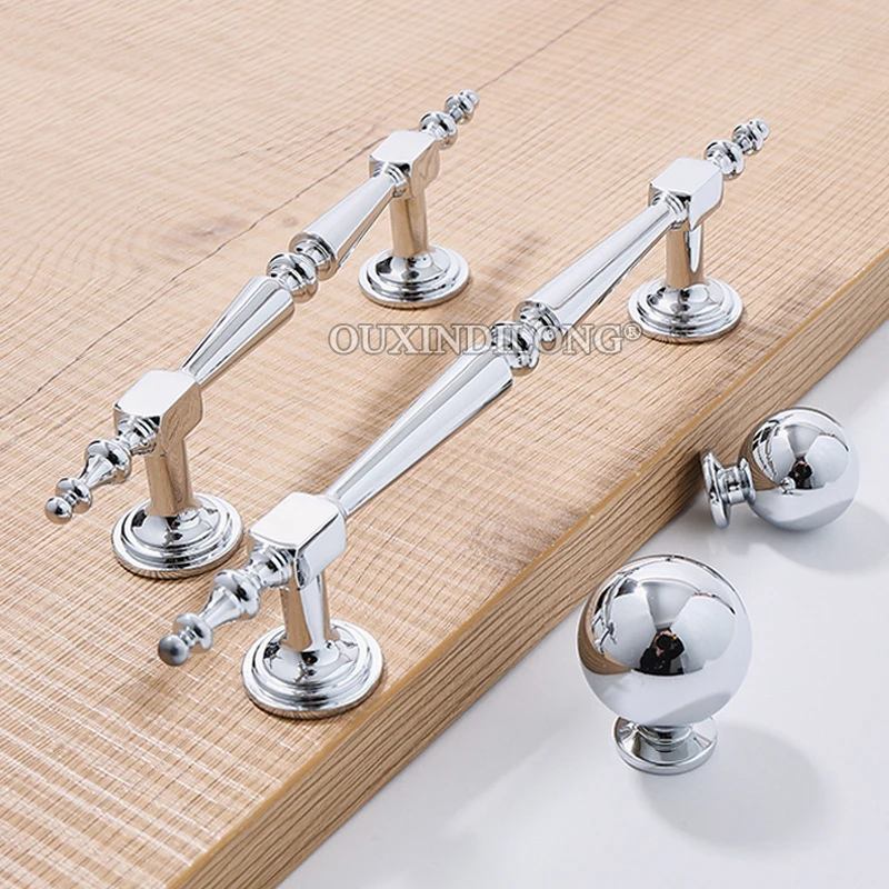 

French 10PCS Solid Brass Chromed Furniture Pulls Handles Drawer Knobs Cupboard Wardrobe Closet Dresser Wine Cabinet Pulls Knobs