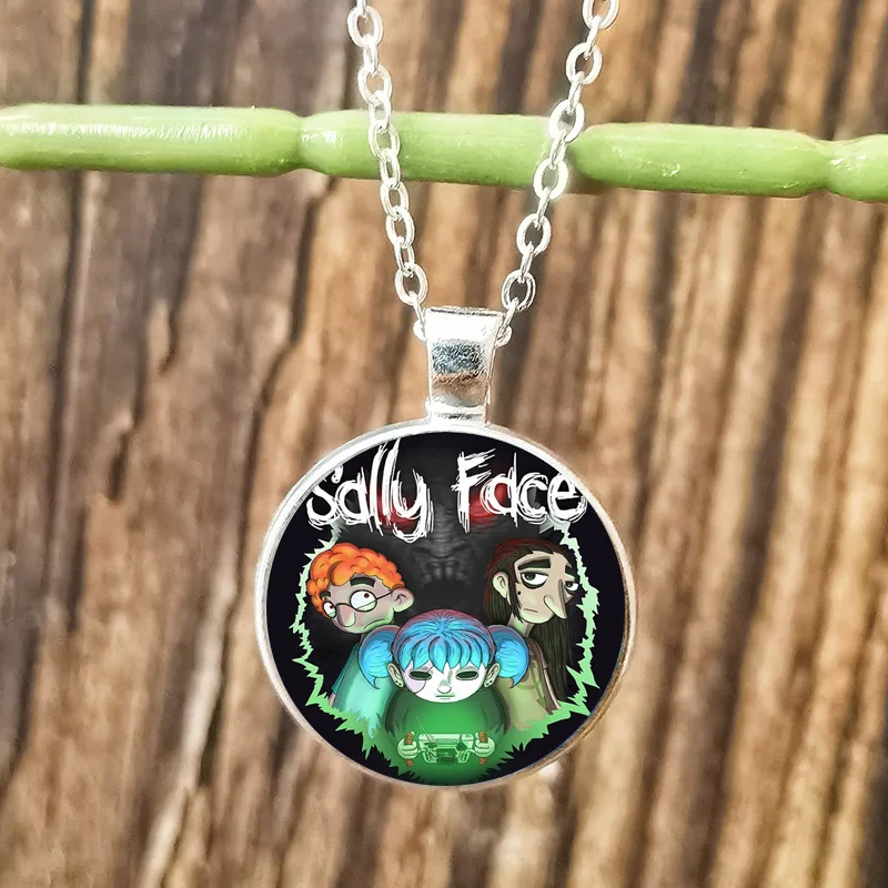 New Sally Face Cosplay Necklace for Men Women Anime Figures Poster Glass Round Pendant Chain Necklaces Fans Jewelry