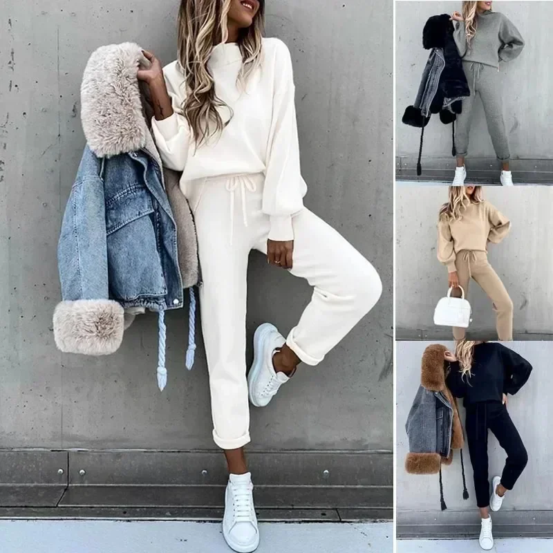 

Winter Autumn Knitted Set TwoPiece Set Tracksuit Women Velvet Oversize Ropa De Chandal Mujer Invierno Casual Jogging Female Suit