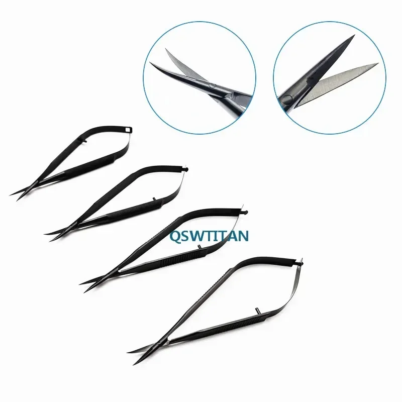 Ophthalmic Black Scissors 2cm Titanium Flat or Round handle Curved/Straight head eye Micro Surgery scissors