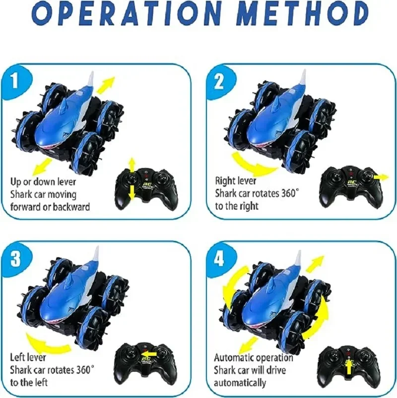 리모컨 수륙 양용 자동차, 독특한 2.4Ghz 방수 RC 트럭 스턴트 자동차, 상어 모양 스턴트 풀 장난감, 오프로드 모든 지형