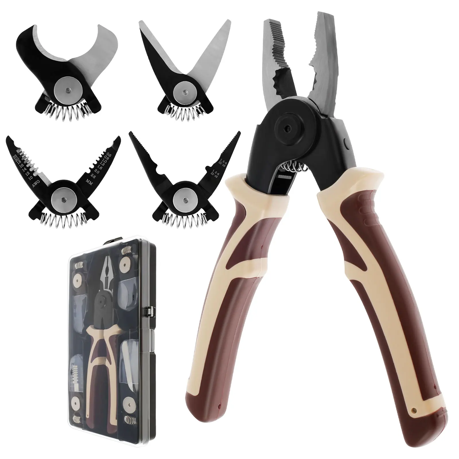 

5 in 1 Multifunctional Plier Set with 5 Interchangeable Plier Head Tool Steel Multipurpose Plier Tool Kit with Wire Stripper