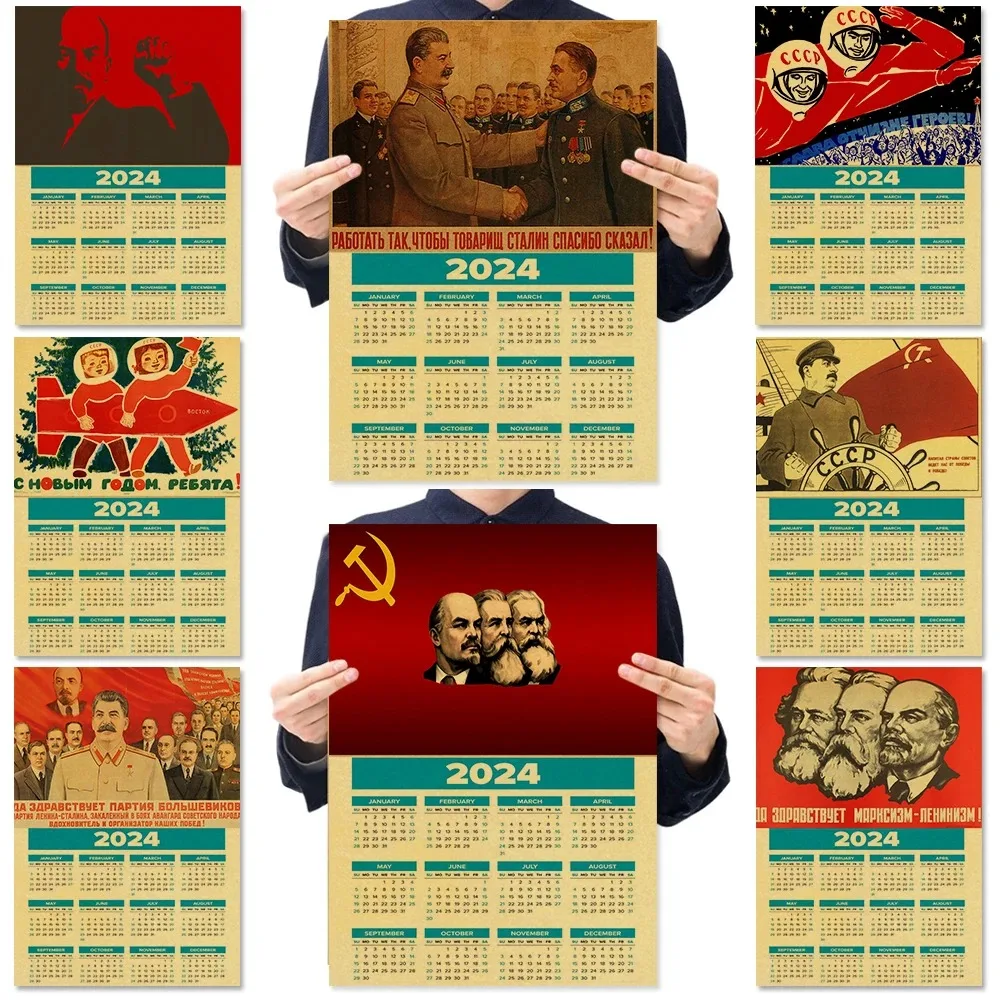 2024 Calendar Celebrity Stalin Marx Lenin Poster USSR CCCP Vintage Kraft Print Vintage Home Room Decor Aesthetic Art Mural