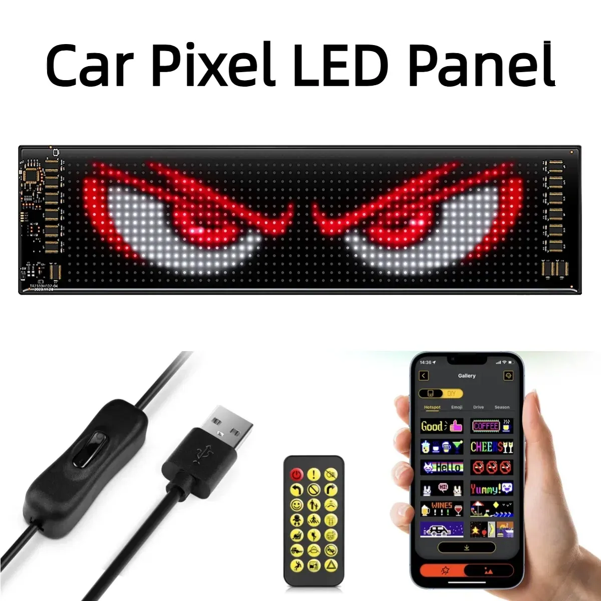 

Demon Eyes Автомобильный светодиодный логотип APP Светодиодная матричная пиксельная панель Ночник DIY Программируемый гибкий светодиодный дисплей для украшения автомобиля и грузовика