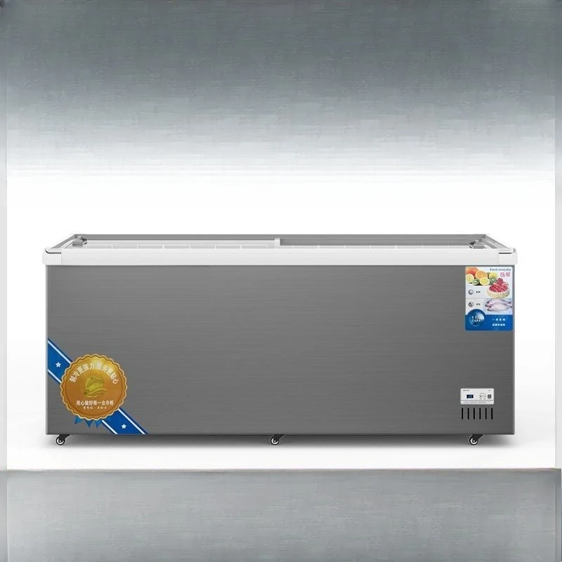 Congélateur Tube de cuivre porte en verre grande capacité armoire d'îlot horizontale vitrine de supermarché
