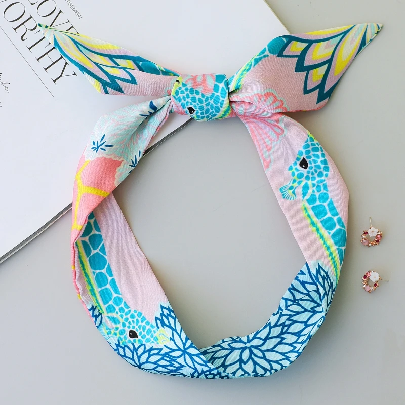 2022 Fashion New Giraffe Animal Pattern Hair Band Bag Satin Silk Scarf Women\'s Neck Hair Scarf Band Headwear Handbag Tie Ribbons