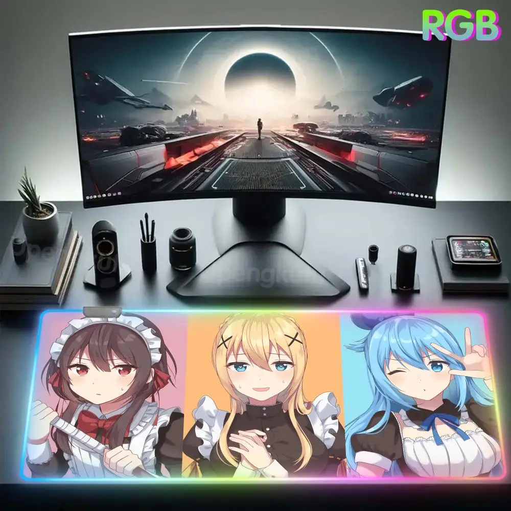 K_konosuba Mouse Pad RGB 3 mm Mouse Pad Rubber Mouse Gamer Mouse Pad LED Popular Lamp Anime Kawaii Cute Deskmat Desk Mat