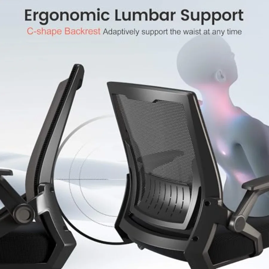 Ergonomic Office Chair with Flip-up Armrests Executive Computer Chair for Home Office, Breathable Mesh and Comfy Lumbar Support view 4