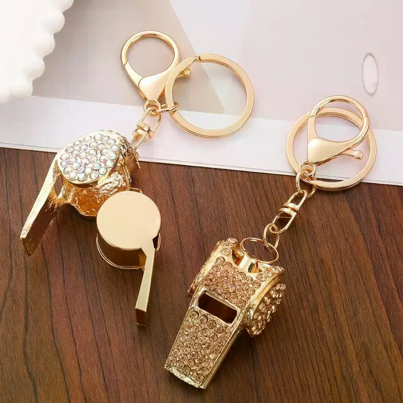 Metal Crystal Rhinestone Whistle with Keychain Shiny Sports Whistle for Referee  Teacher and Training Set Accessory