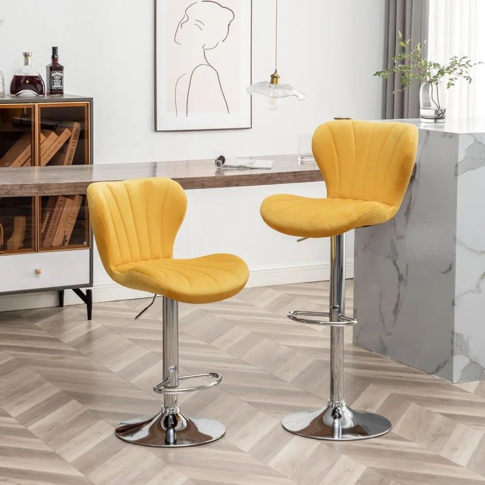

Bar stools Set of 2 Adjustable Swivel, Tall bar stool with metal footrest and Velvet fabric finish, counter chair with cushion