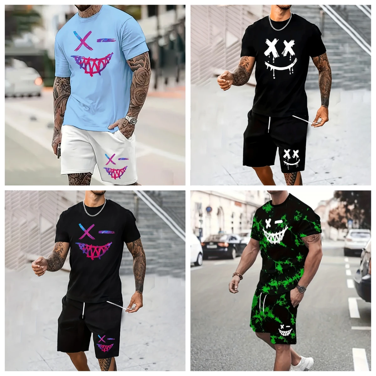 

25-26 Summer Hot-selling Fashion Trend Luxury Suit 3D Printing American Street Breathable Quick-drying T-shirt Shorts Set