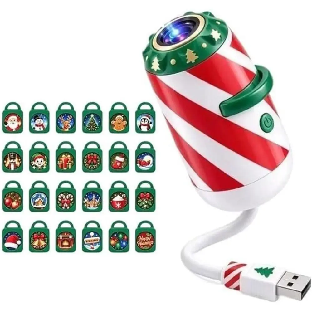 Rotatable Projection Christmas Car Projector Light Candy Cane Pattern Slides Projection Lamp Christmas Pattern Slides
