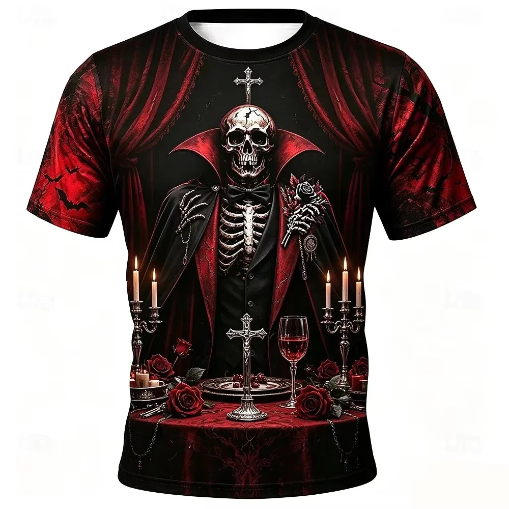 3D Full Print Fake Suit Graphic T‑Shirt Top Rose Skull Skeleton Vintage Horror Graphic Unisex Halloween Cosplay Men Women Tops