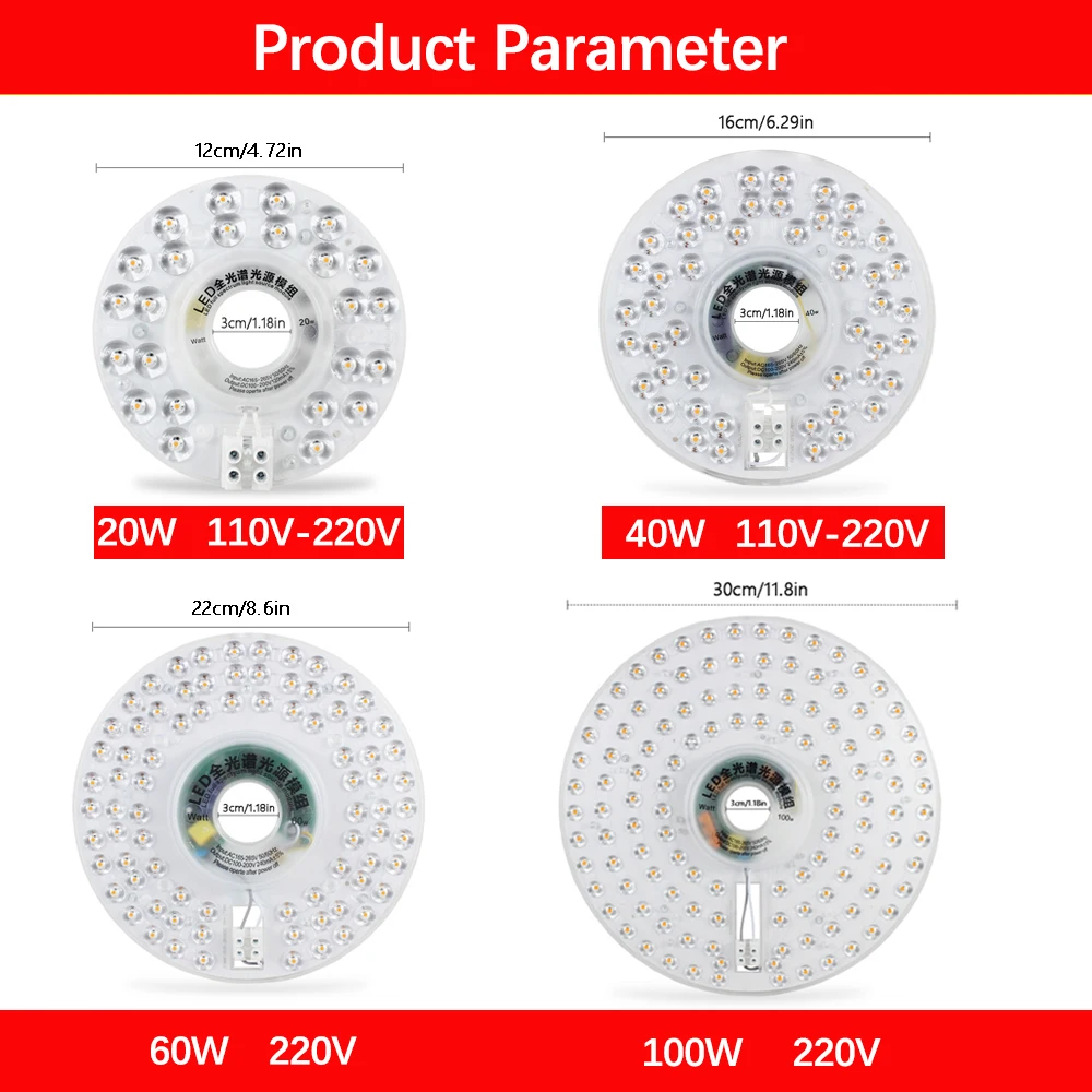 Imagem -02 - Painel de Luz Led 85v265v Módulo de Luz de Teto Led 20w 40 60 100 Substituição Redonda Placa de Retrofit Led para Luz de Teto Interna