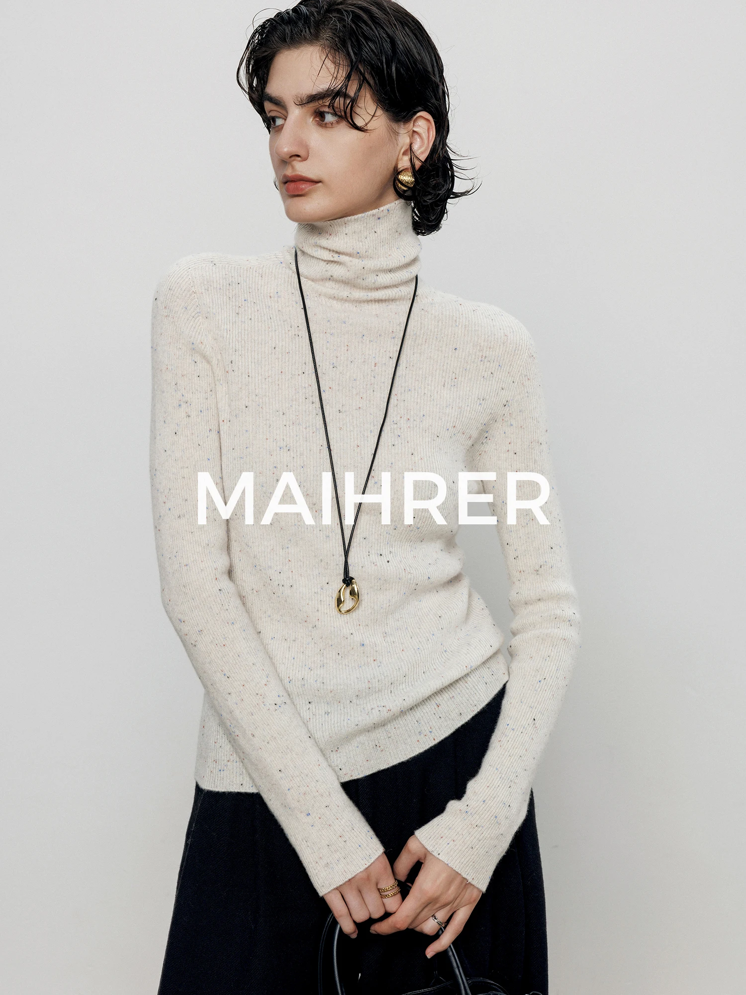 

Женский свитер Maiherer High Ne 00 из 100% чистой шерсти, облегающий, вязаный, осенне-зимний, модный, повседневный, с длинным рукавом