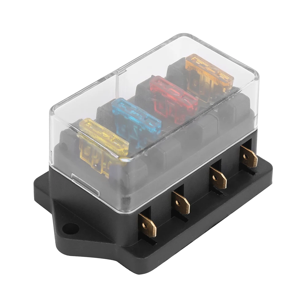 4-Way Fuse Block Car Fuse Block Blades With 4 Fuse Blades And Transparent Cover Waterproof Fuse Box Holder For Automotive Car