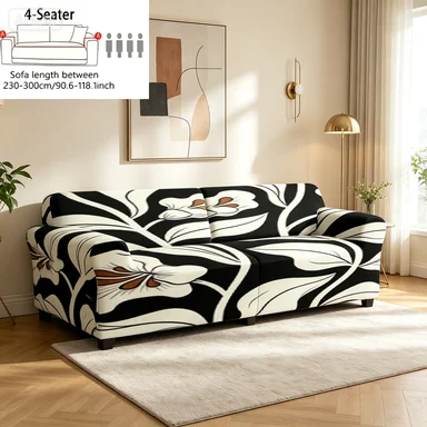 Blue White Diamond Sofa Cover, Black White Floral Art Cover, Blue Porcelain Scroll Dust Cover, Black White Curve Stripe Cover.