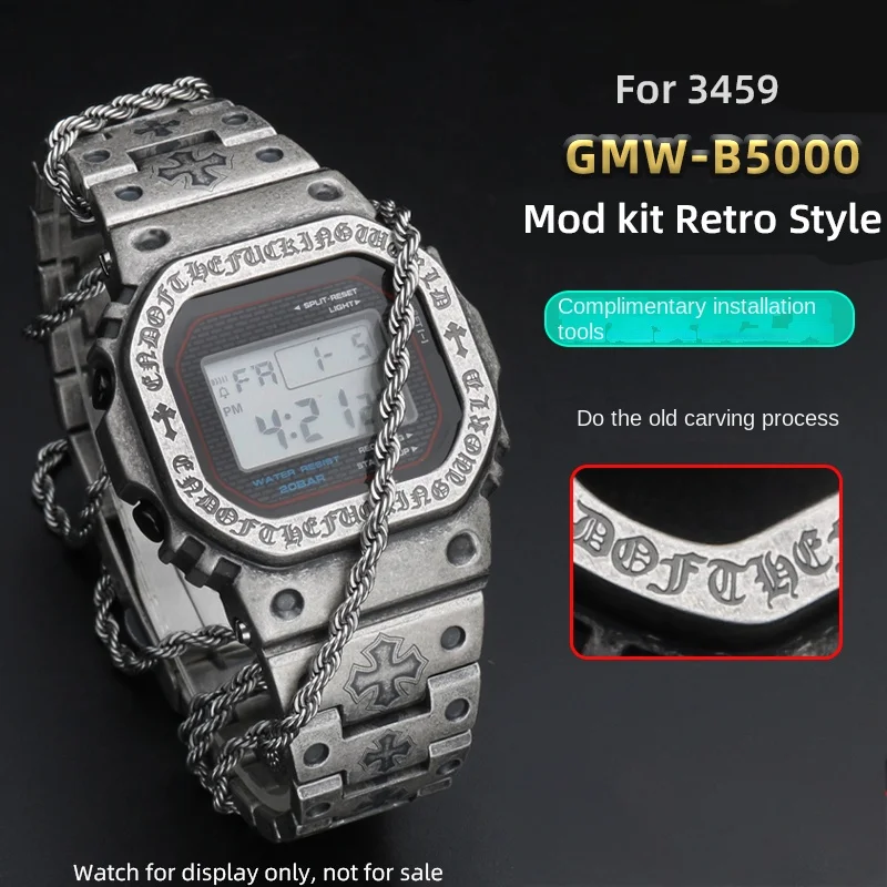 

Mod kit For Casio 3459 GMW-B5000 gmw-b5000 watch case bezel engraved retro style GMW B5000 metal case strap stainless steel band