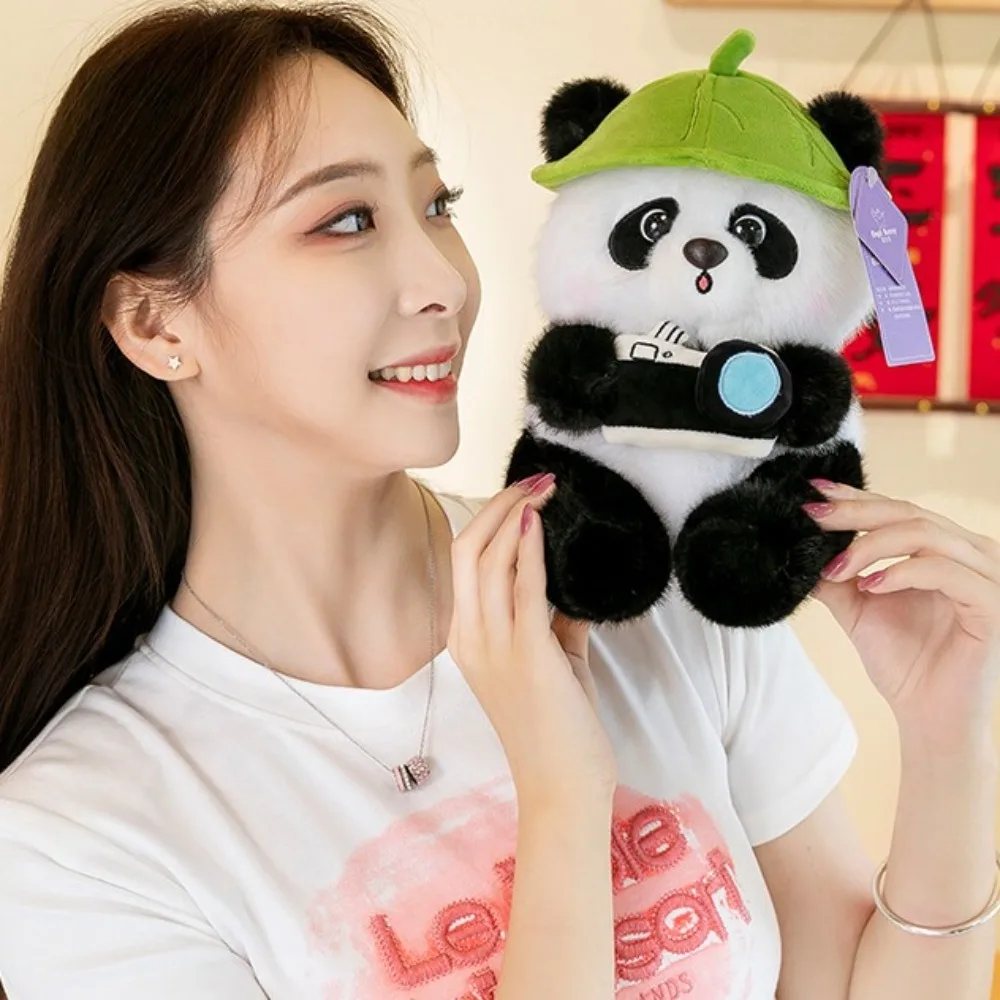 Simulation Cuddly Panda Plush Toys Fluffy Kawaii Panda Holding Camera Doll Stuffed Lovely Panda Doll Room Decoration