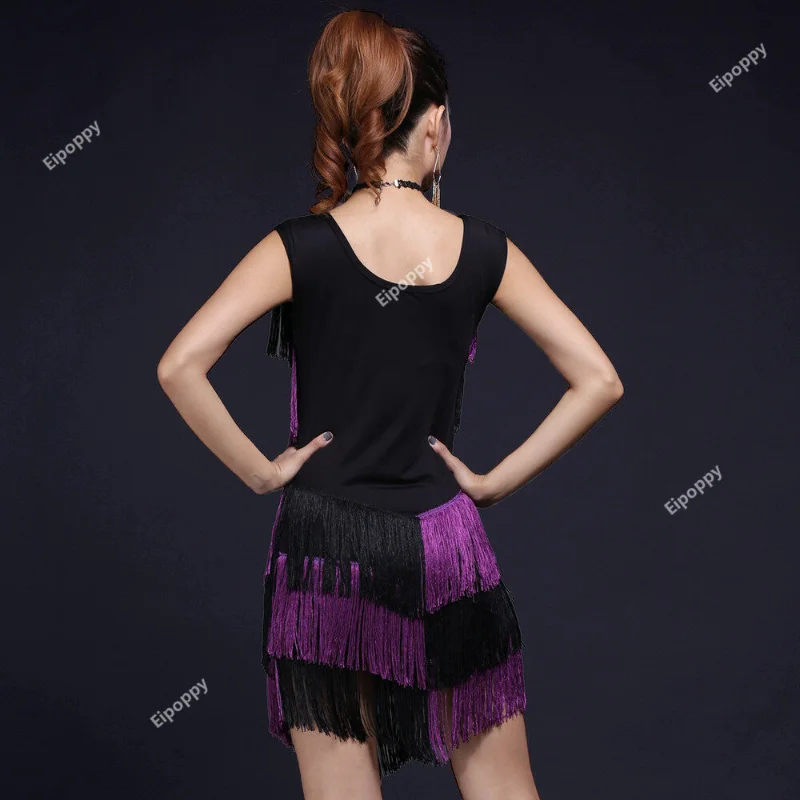 Vestido de baile latino con flecos y borlas para mujer, disfraces de baile Sexy, fiesta de noche elástico para Vestido corto, ropa de rendimiento