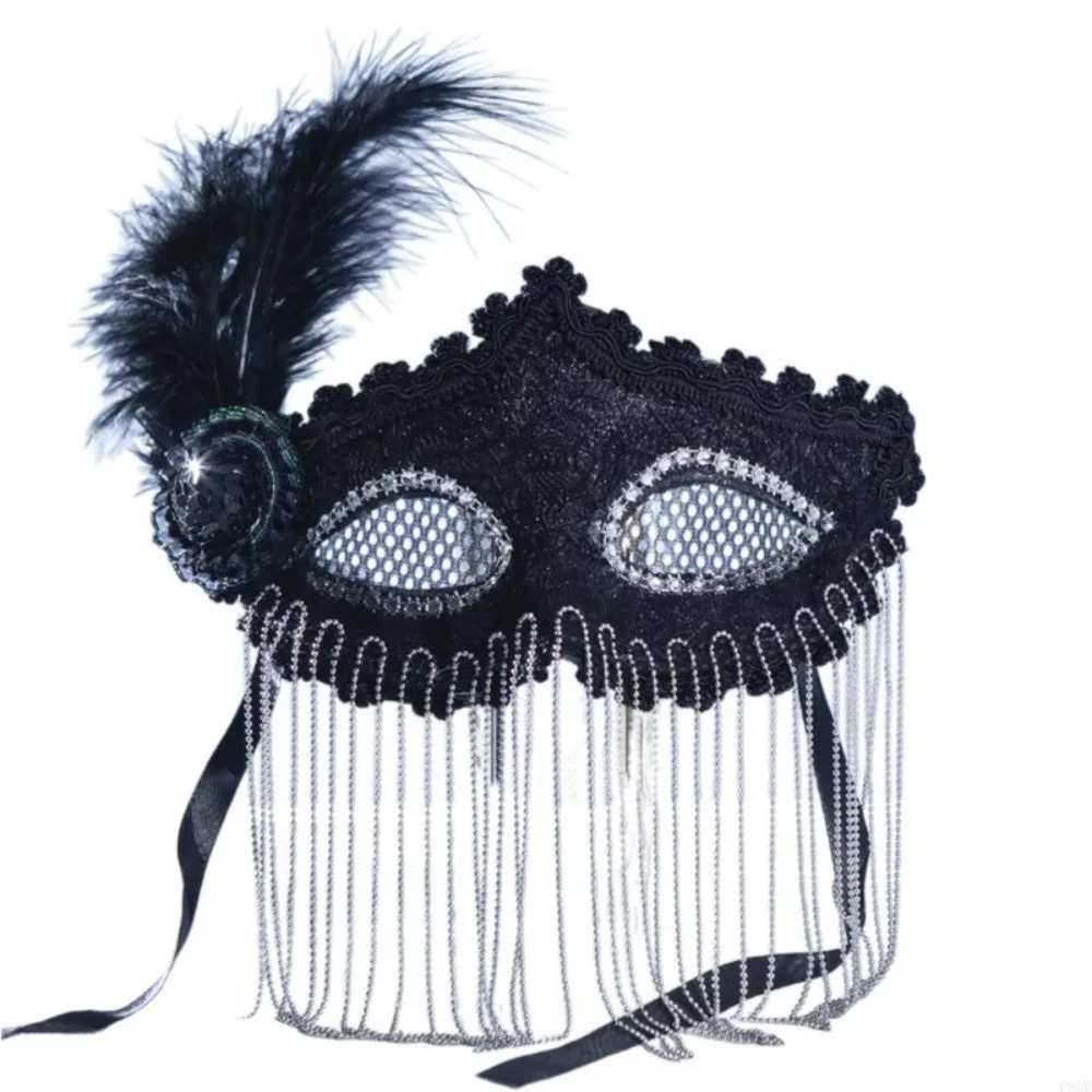 

Lace Feather Venice Mask Rhinestone Masquerade Jewelry Veil Tassel Mask Carnival Costume Props Facial Jewelry Accessories