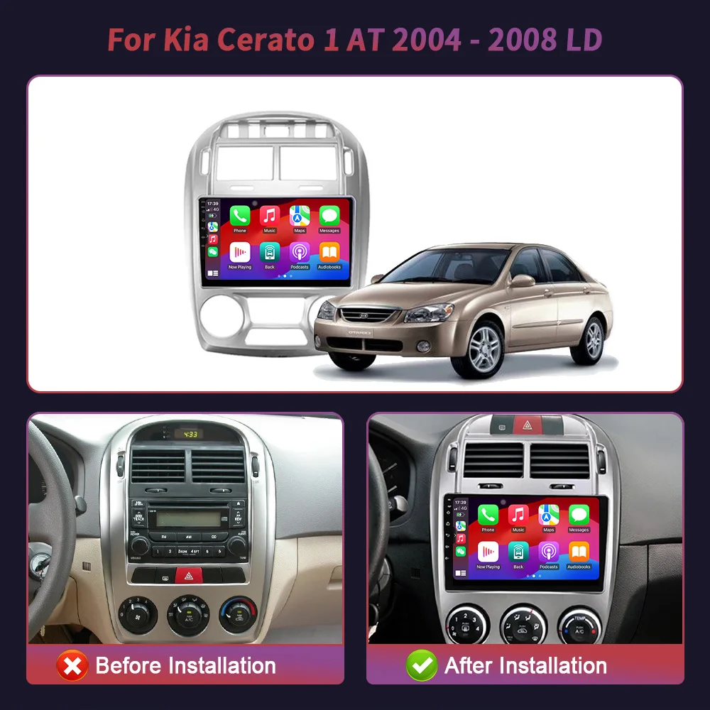 Android 14 For Kia Cerato 1 AT 2004-2008 LD Car Radio Multimedia Navigation Wireless Carplay Stereo Head Unit 4G 2 Din Screen