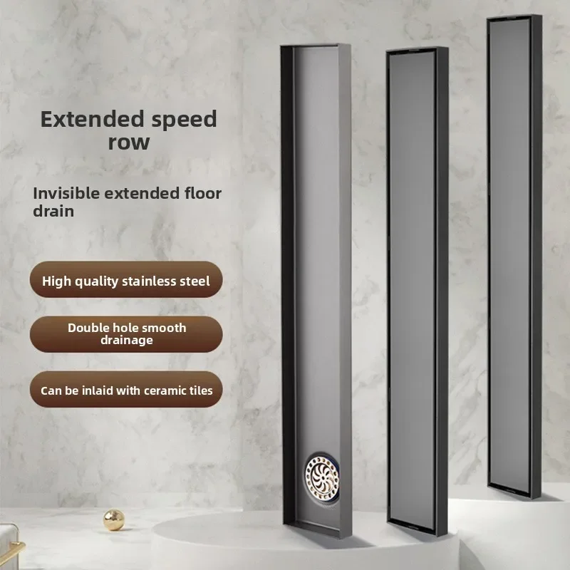 Bathroom partition large capacity anti-odor anti-bug inlaid tile stainless steel water seal gunmetal gray invisible floor drain