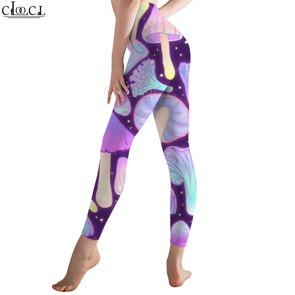 CLOOCL Lila Damen-Leggings, Fantasy-Pilz-Muster, 3D-gedruckte Hose, hohe Taille, Stretch, Fitness-Leggings, Übungsformung