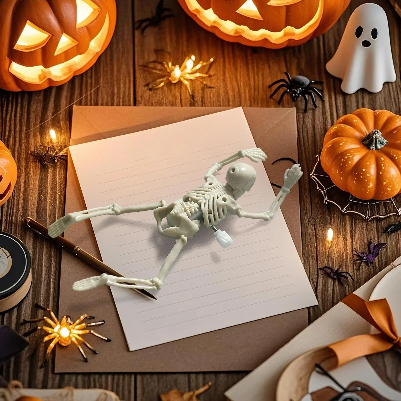 Halloween Skeleton Toy Halloween Skeleton Figure Clockwork Toys Spooky Desk Figurines For Party Table Home Living Room Office