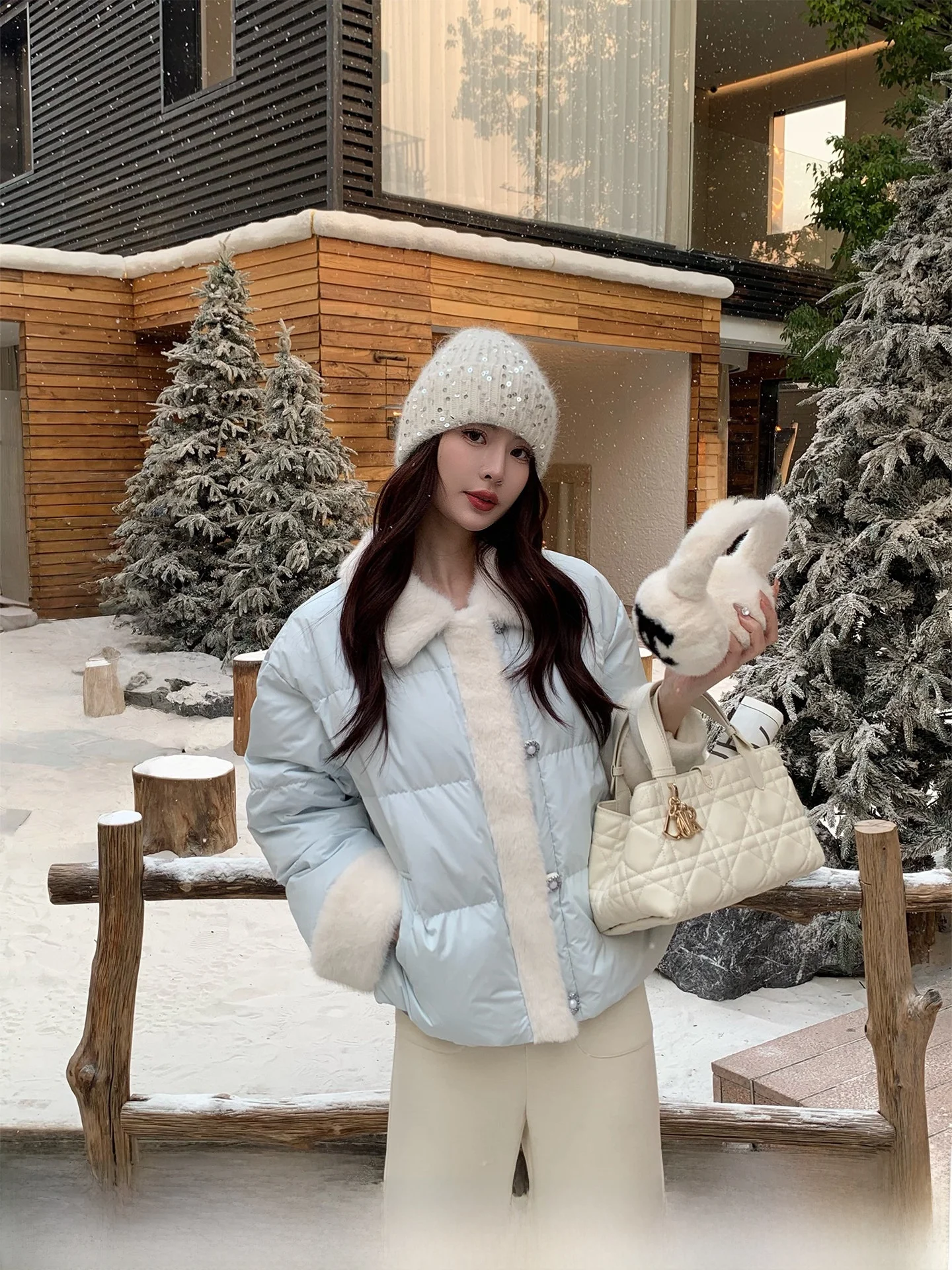 

Kun Total Snow White And the Seven Dwarfs Women's Thiened Winter Coat Warm Commuter Sle Du down Jaet Blue Fur Collar