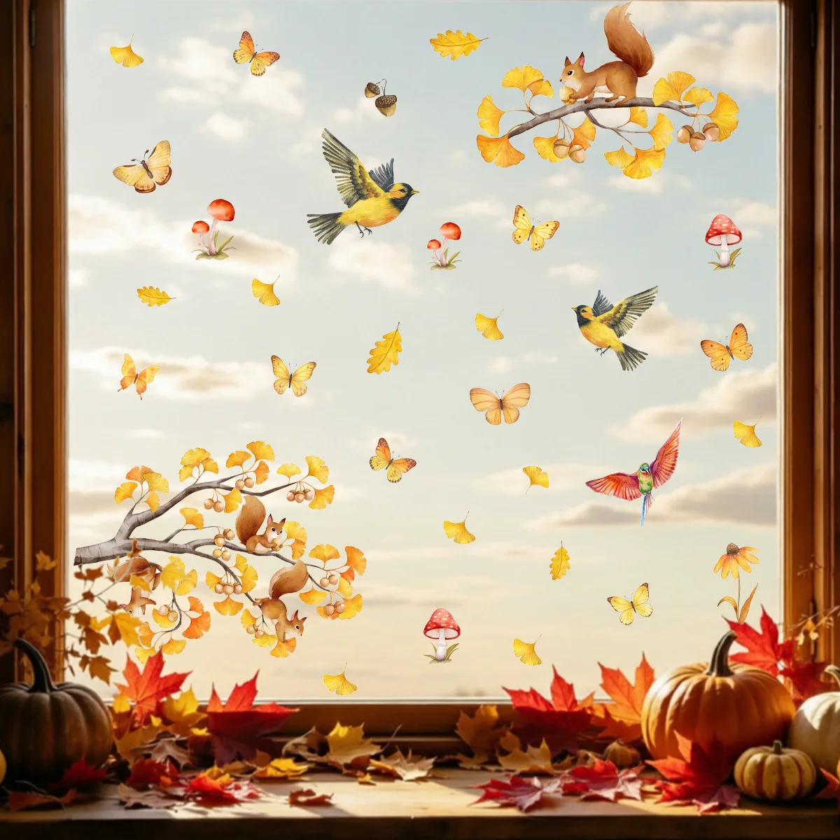Autumn Decor Clings with Sunflower and Butterfly Designs Static Cling Technology Allows Repeated Use on Clean Glass Surfaces
